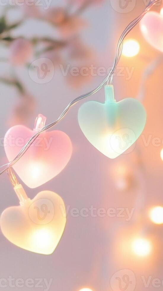 Pastel colored lights string romantic creating soft, heart illumination with gentle, glowing ambiance photo