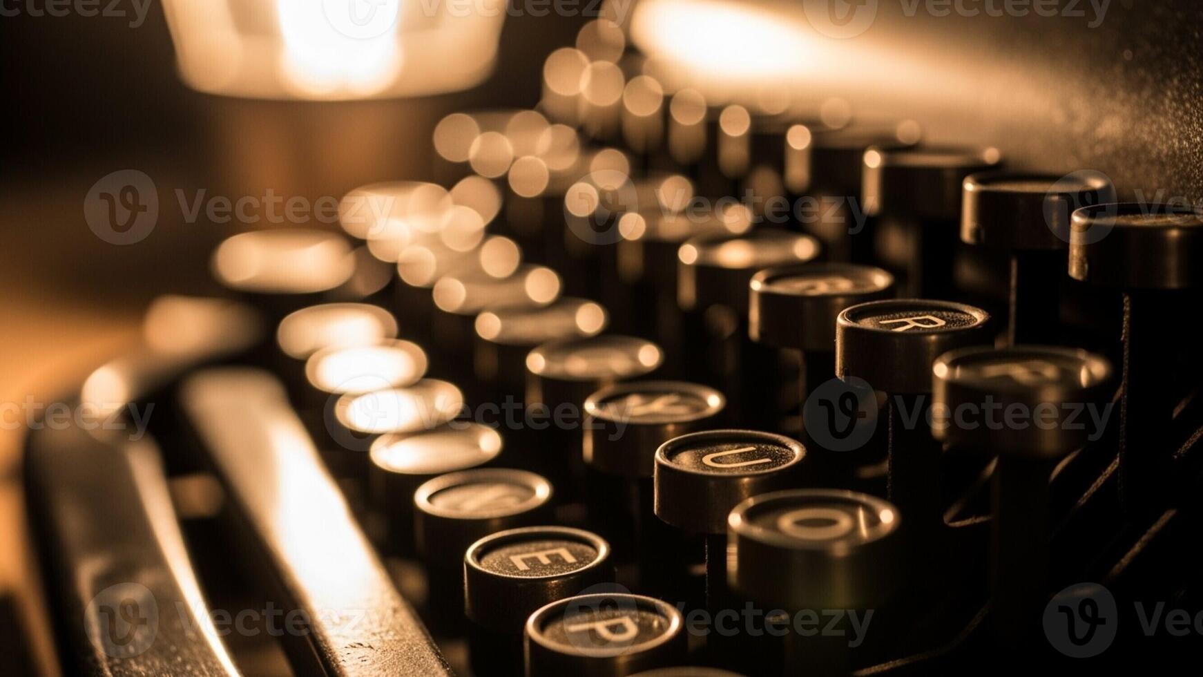 An old typewriter with keys and a light bulb photo