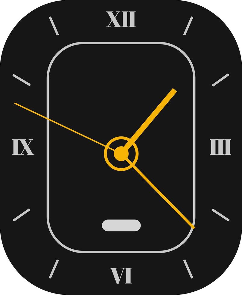 Modern black clock showing seven o'clock with yellow hands and roman numerals, isolated on white background, representing time management, punctuality, and the passage of time vector
