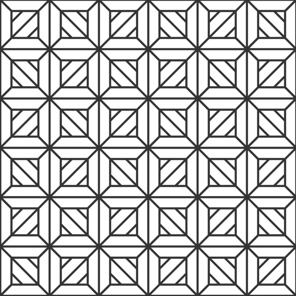 Seamless pattern creating an optical illusion of a geometric design with black lines and squares on a white background, ideal for backgrounds, textures, and decorative surfaces vector