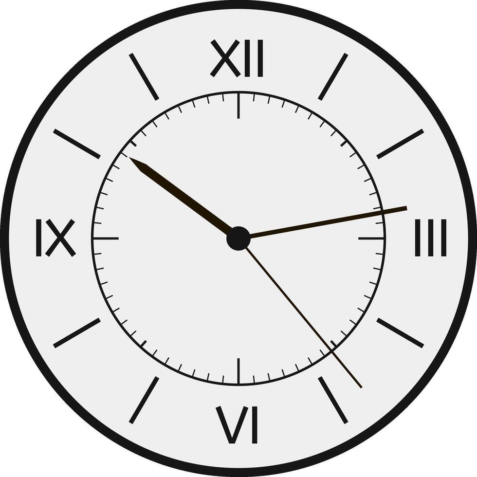 Minimalist round clock showing 2,20 pm or am, featuring roman numerals and a white background, perfect for time management and scheduling concepts vector