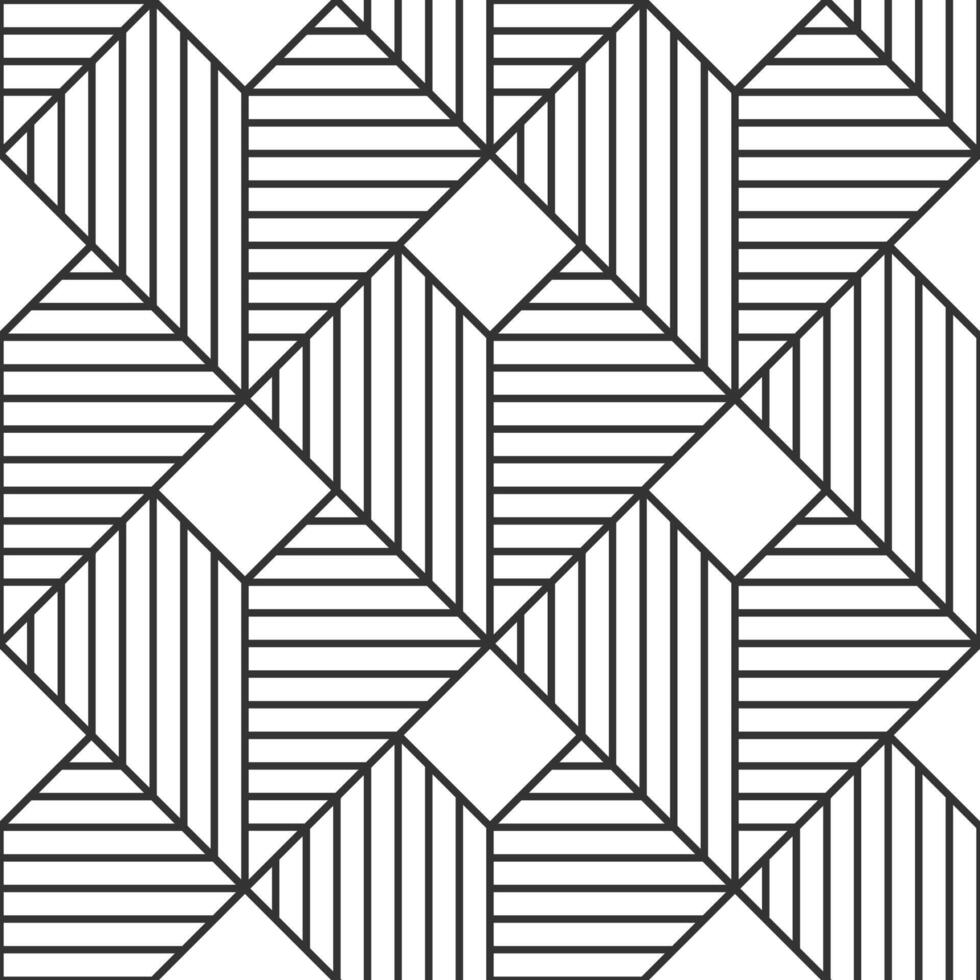 Intertwined lines and cubes form a seamless geometric pattern, creating a captivating optical illusion with its monochrome palette and repetitive structure vector