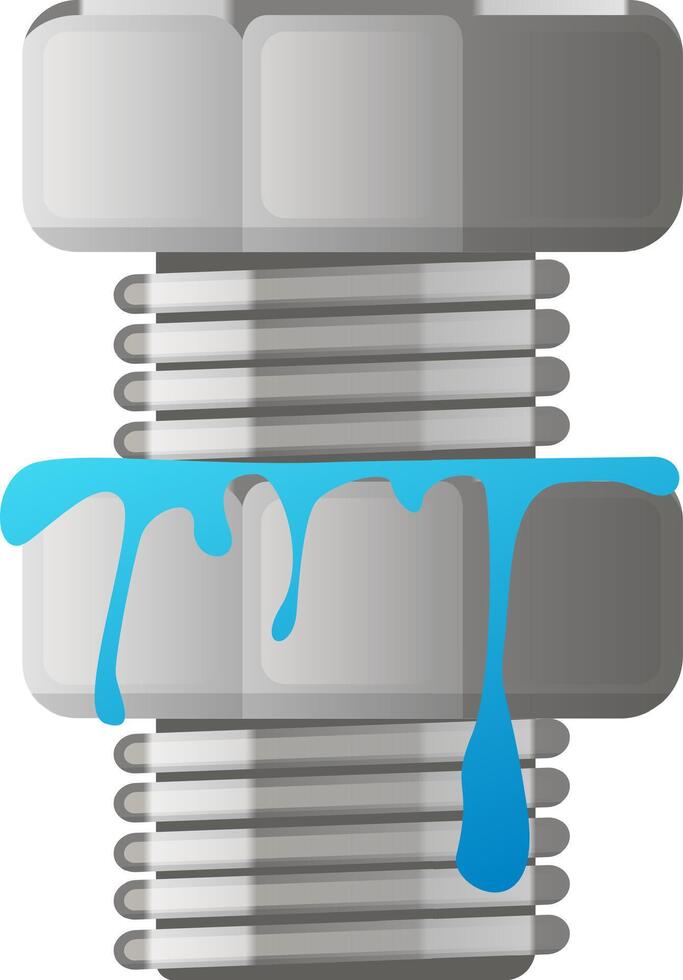 Thread sealant dripping from a hex bolt and nut, creating a secure and leak proof connection ideal for plumbing, construction, and various industrial applications vector