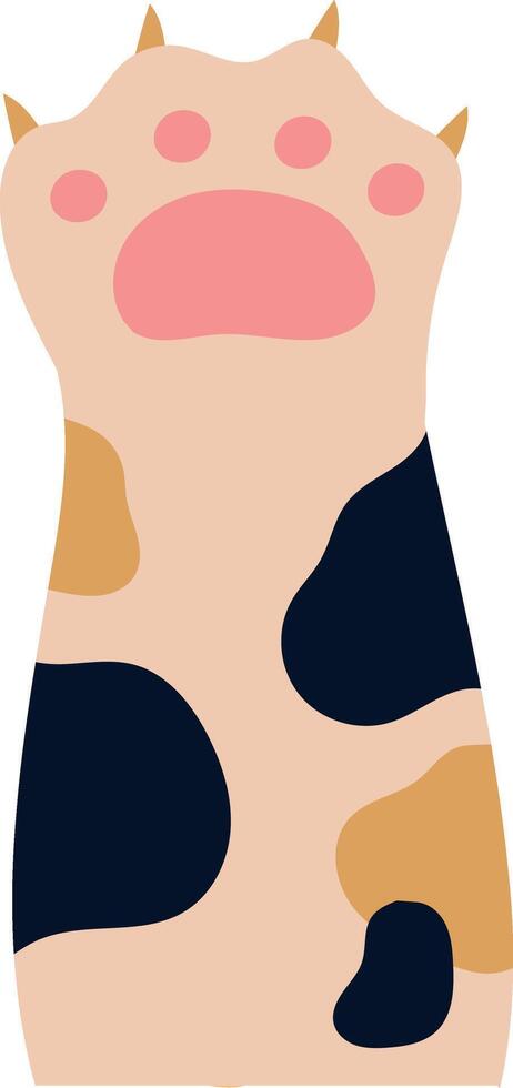 Calico cat paw with extended claws showing paw pads, in a minimalist and colorful illustration, perfect for cat lovers and pet related designs vector