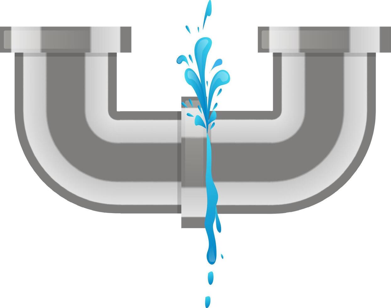 Water splashing from a leaking metal pipe highlights plumbing issues and hydraulic problems, emphasizing the critical need for regular maintenance and timely repairs to prevent damage vector