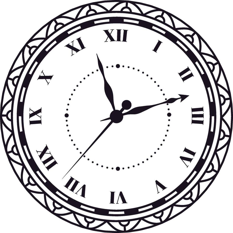 Classic clock face design featuring intricate roman numerals and ornate decorative elements, capturing the essence of time's passage and exuding timeless elegance vector