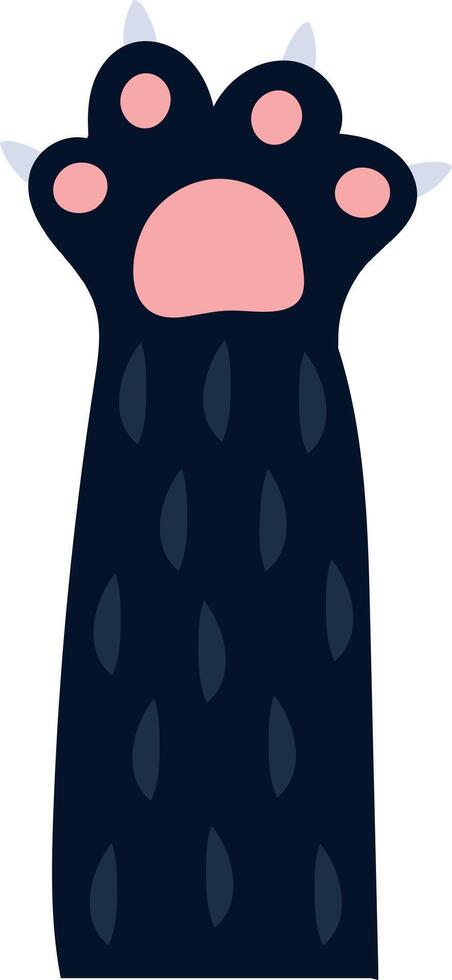Cartoon illustration featuring a black cat paw with pink paw pads and long, sharp claws prominently displayed, isolated against a clean white background for a playful and whimsical touch vector