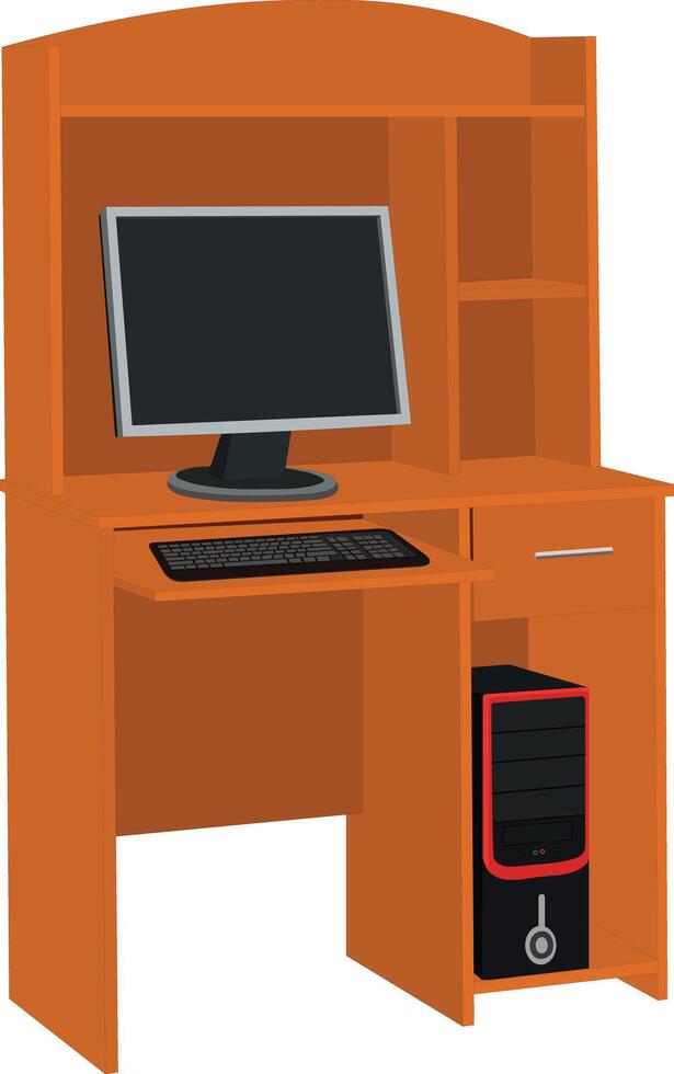 Modern computer desk setup with sleek monitor and CPU unit for productive home office spaces vector