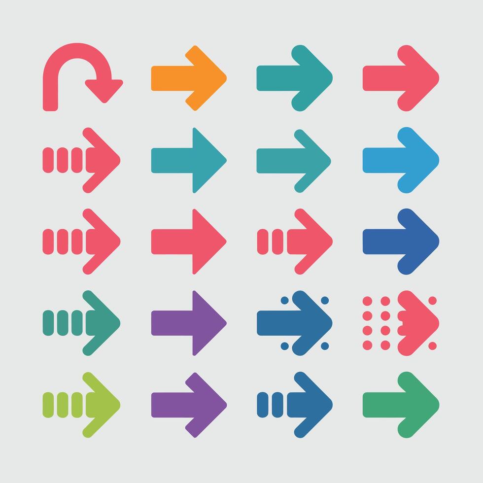 Collection of Colorful Arrows Various Styles and Directions Simple Flat Design Icons Set for Web Design and User Interface vector