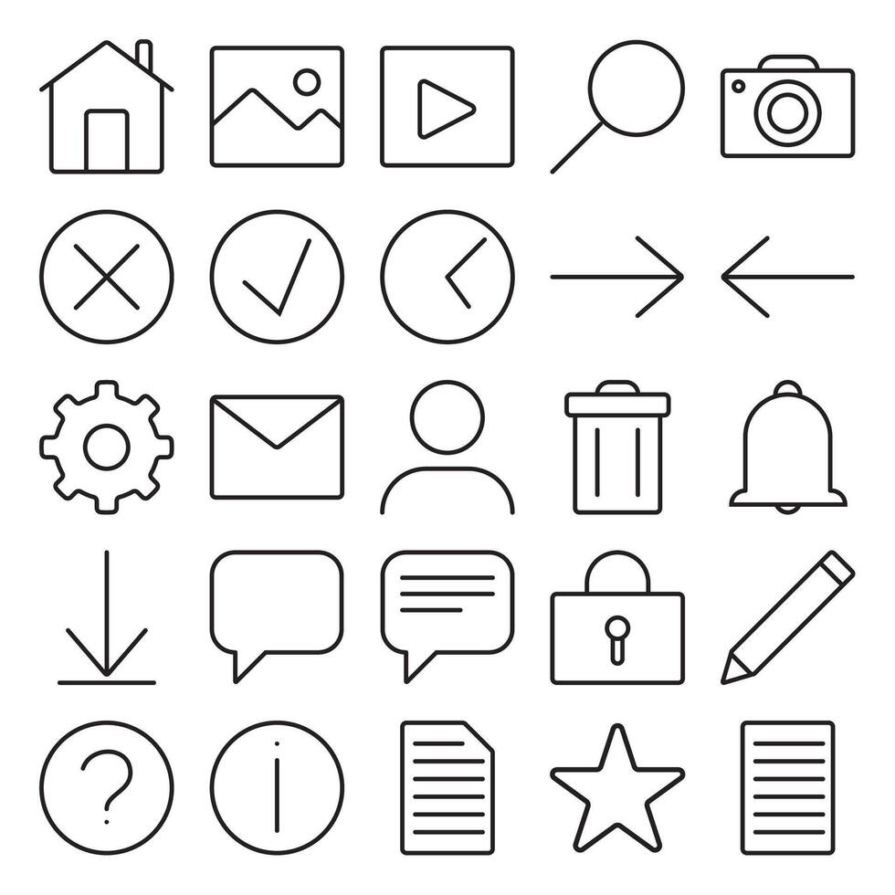 Collection of line icons for graphical user interface of mobile applications vector