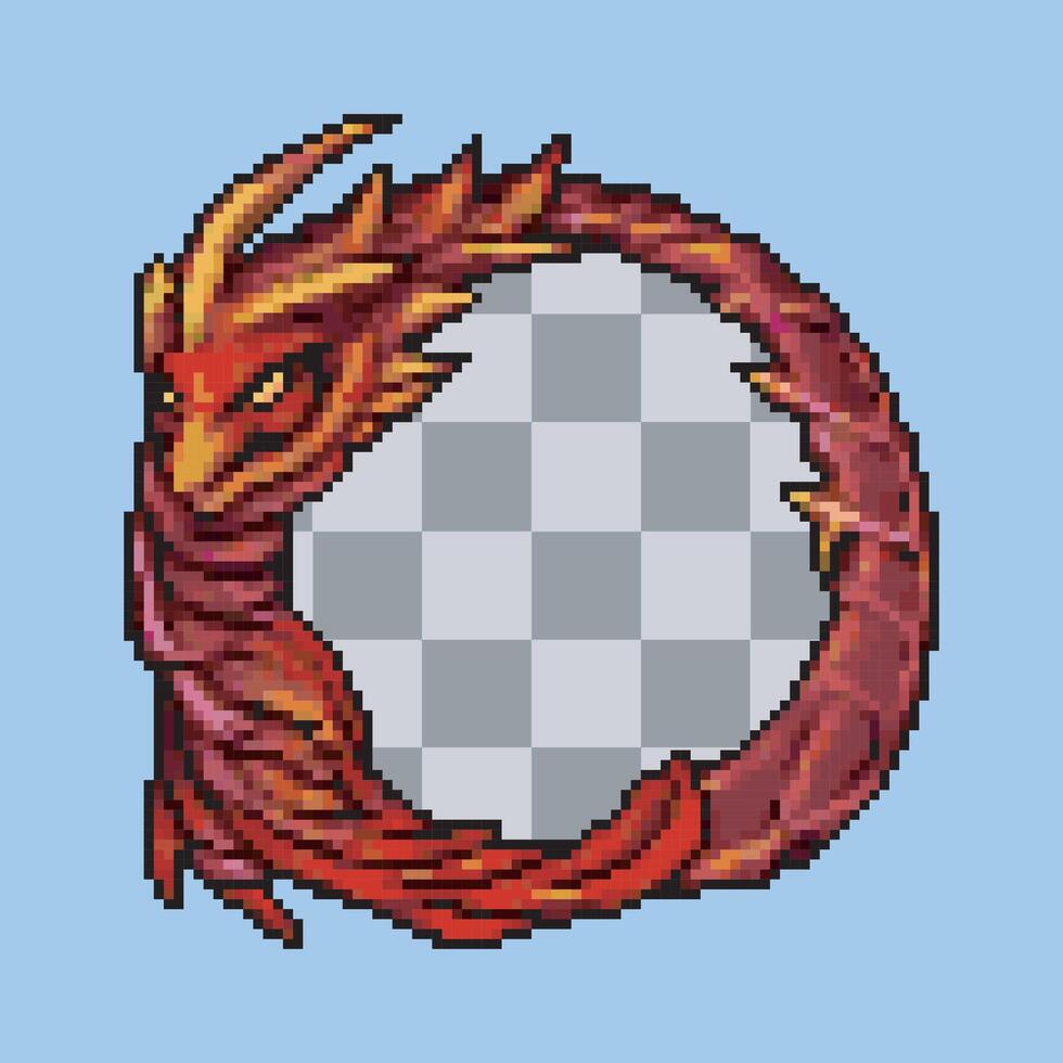 phoenix bird sculptured circular frame in pixel art style vector