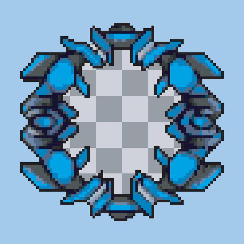 Blue Futuristic Robot Circular Frame in pixel art style vector