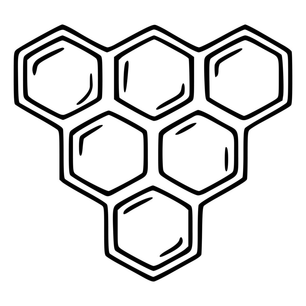 This illustration showcases a unique handdrawn style honeycomb pattern, featuring bold black outlines and subtly textured hexagons, ideal for adding a touch of natureinspired design to var... vector