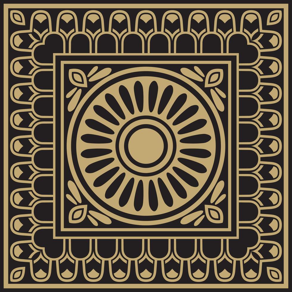 square Assyrian gold and black ornament. Rectangle, border, frame of Mesopatamia, Pattern ancient East. vector