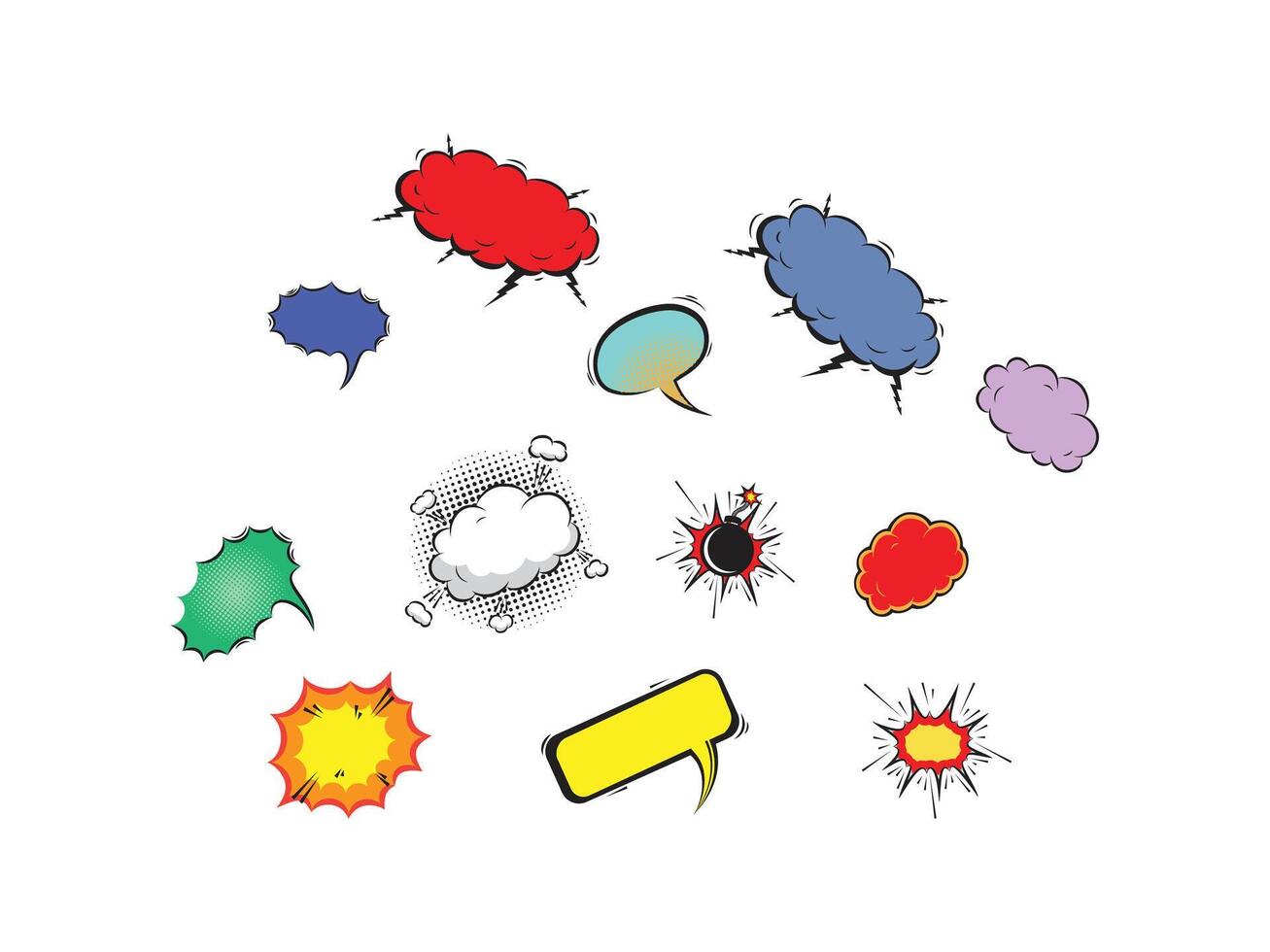 Set of comic style empty speech bubbles in silhouette format isolated on white background for text, captions, and cartoon dialog design templates vector