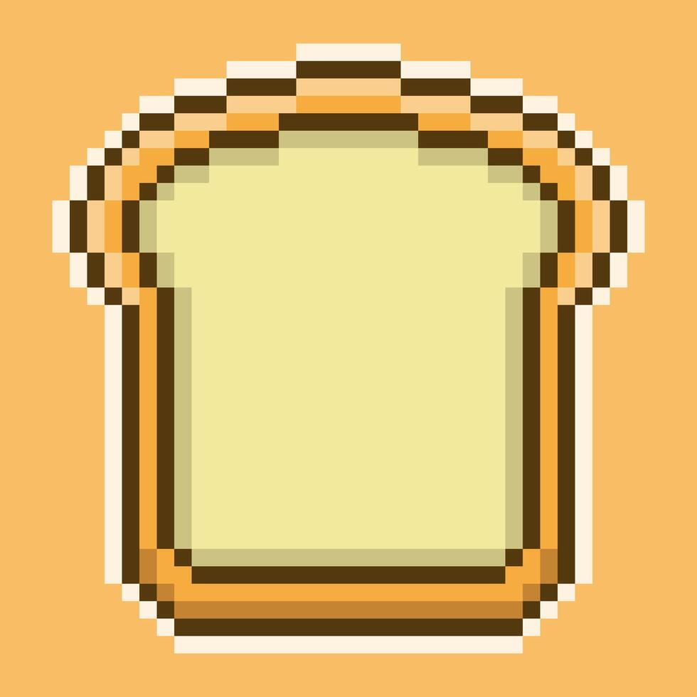 A slice of bread icon in a classic retro pixel art style. This 8-bit illustration features a soft center and a golden-brown crust, perfect for representing toast or bakery goods vector