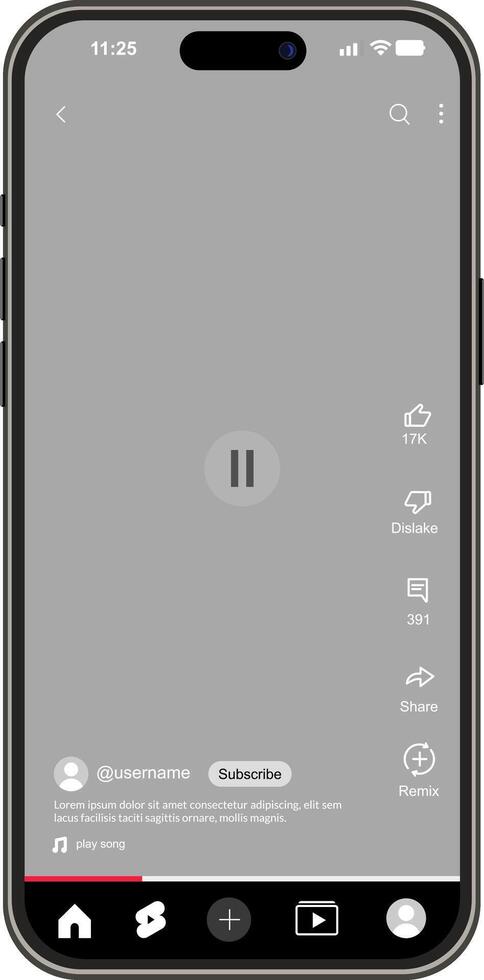 YouTube interface with vertical on smartphone screen, vector