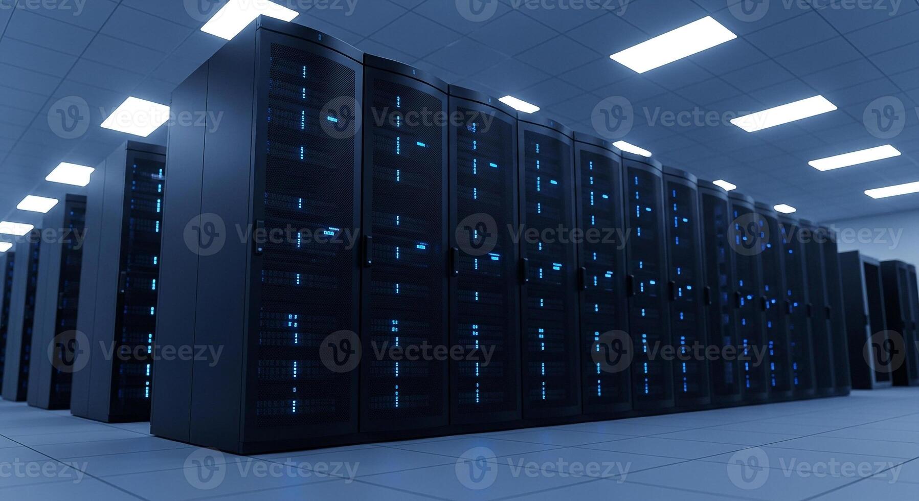 Data center server room hosting servers rack it equipment network computing cloud computing infrastructure system photo