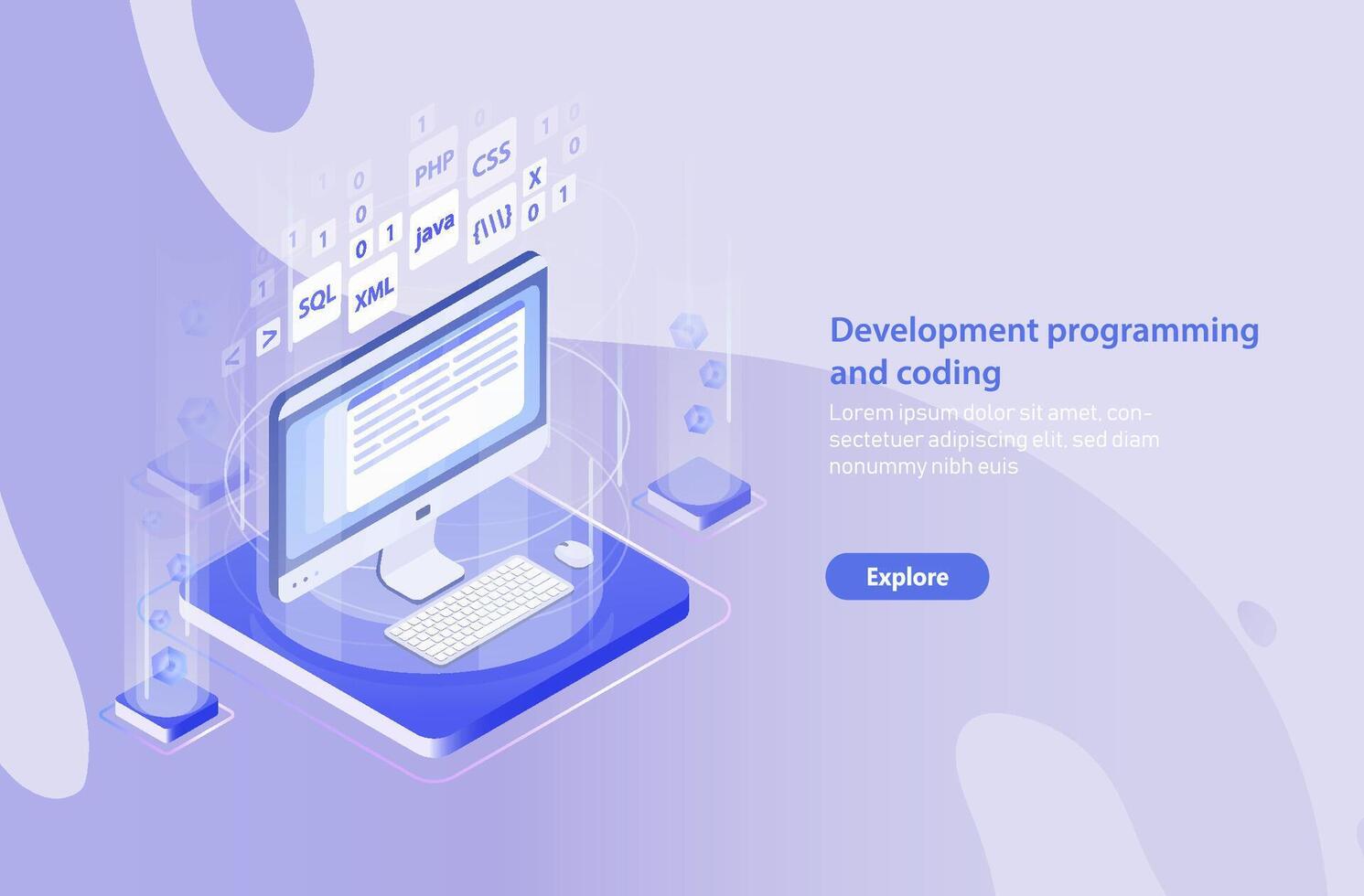 Computer with coding languages and programs vector