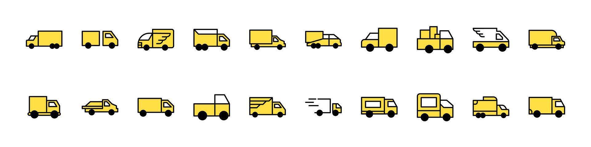 Yellow Van Filled Color Icon Bundle. Minimalistic Linear Pictogram for Web and Graphic Design, Apps, Banners, Social Network and Cards vector