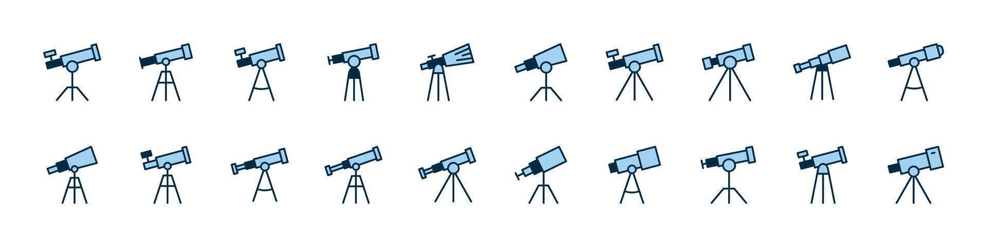 Simple Linear Filled Color Icon of Blue Telescope. Minimalistic Linear Pictogram for Web and Graphic Design, Apps, Banners, Social Network and Cards vector