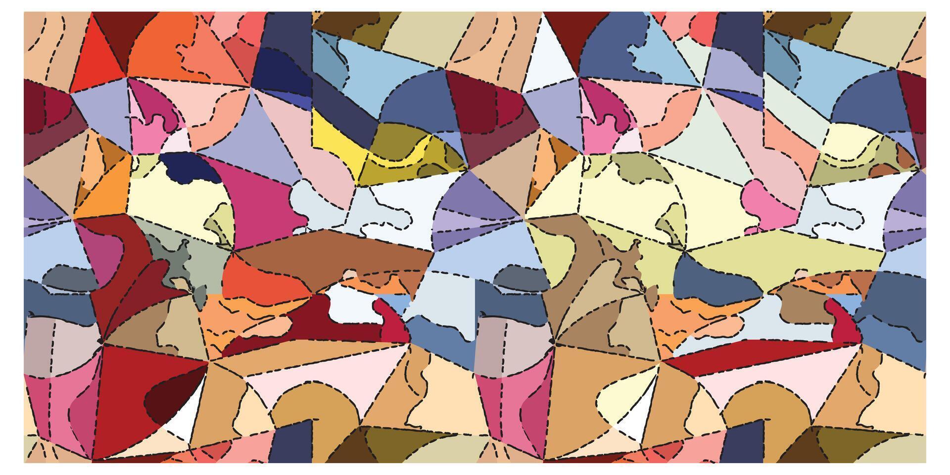 A vibrant abstract pattern of interconnected colorful shapes and lines, resembling a mosaic or map with varied hues and tones. vector