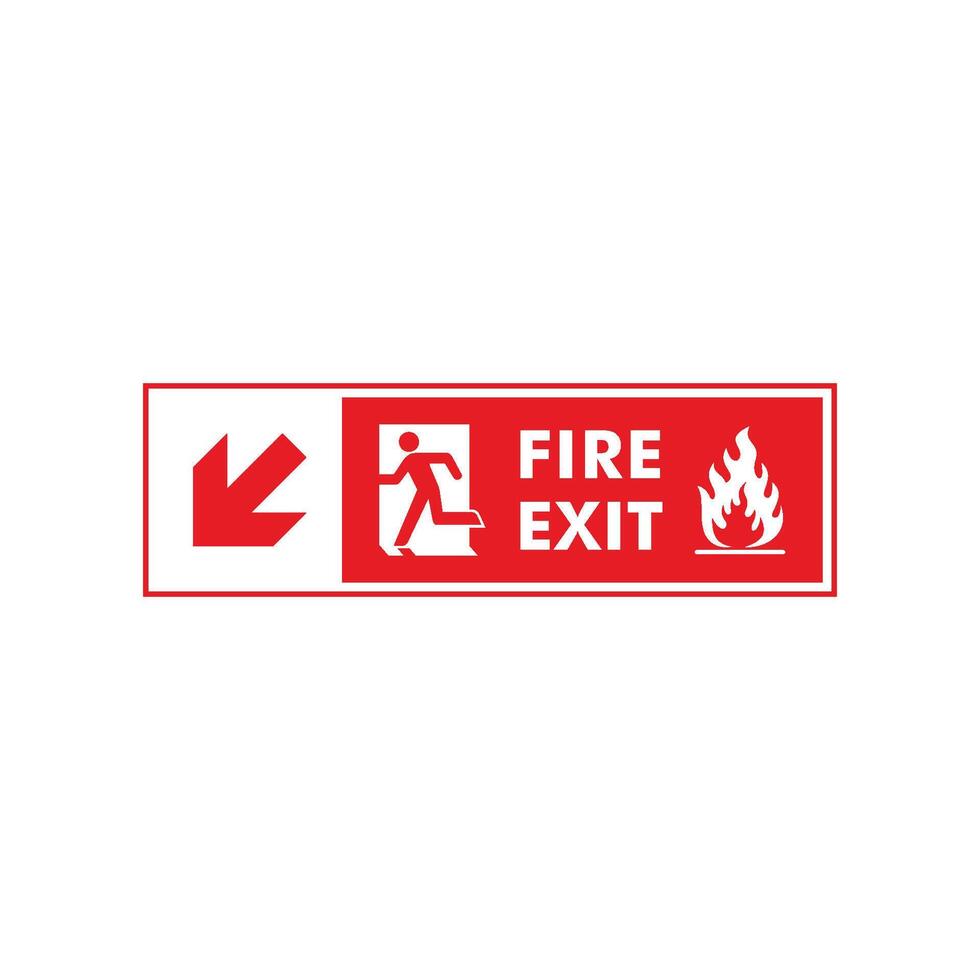 Go to Left Down Arrow Running People Fire Exit Assembly Point Sign Icon Template vector