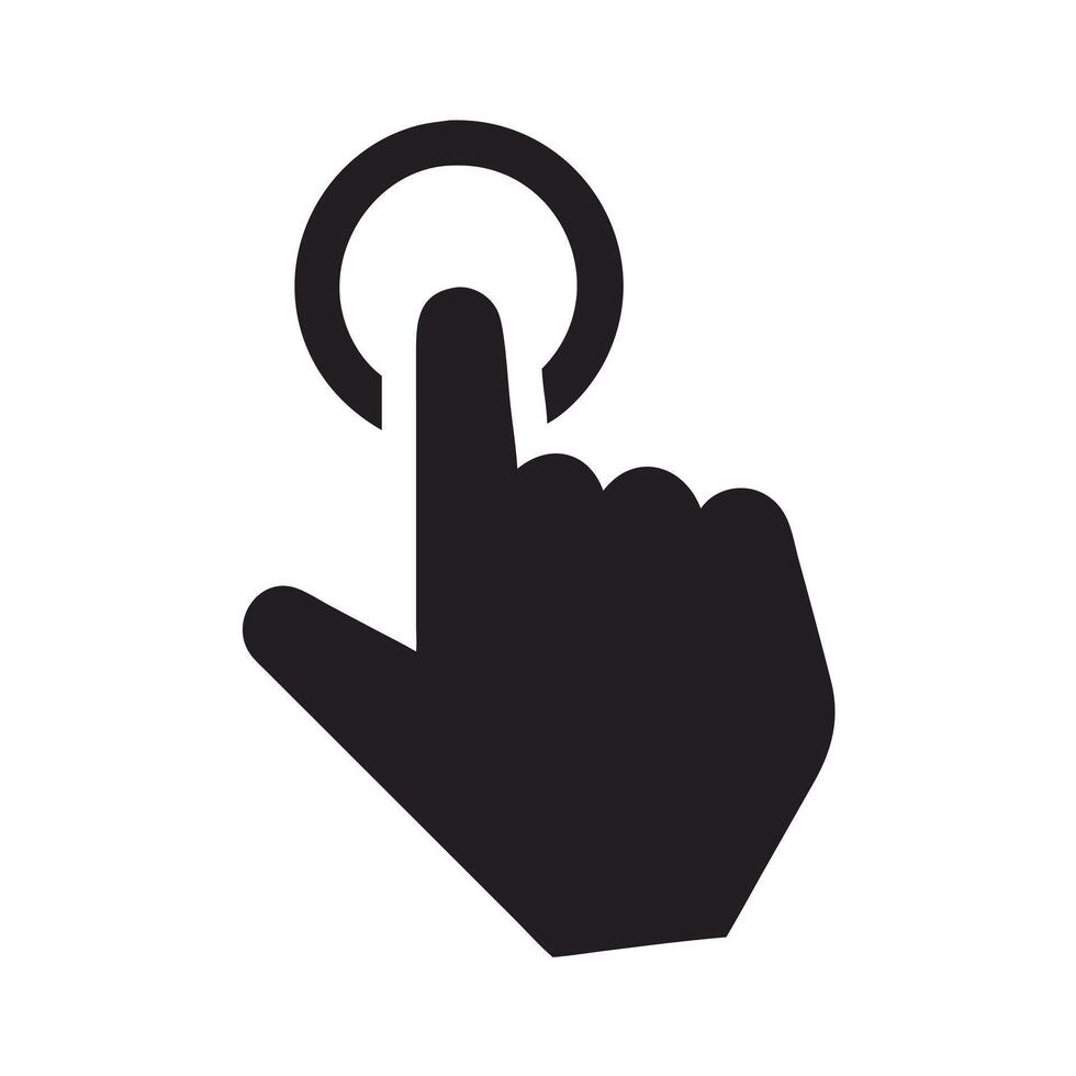 Black finger touching a button isolated on white background, representing touchscreen interaction, digital access, and user interface control vector