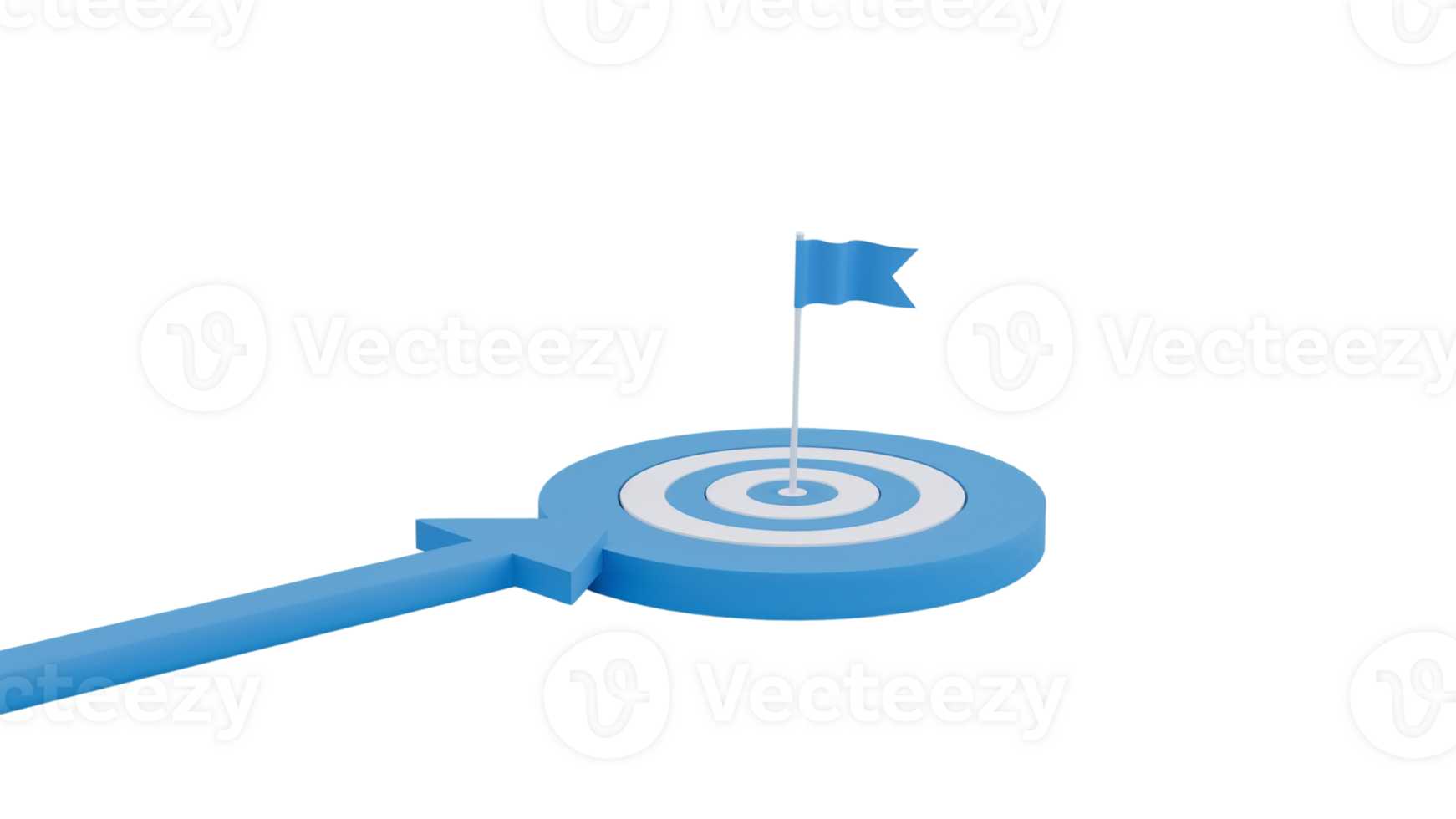 Stylized dartboard with arrow path and flag for aim achievement in 3D rendering png
