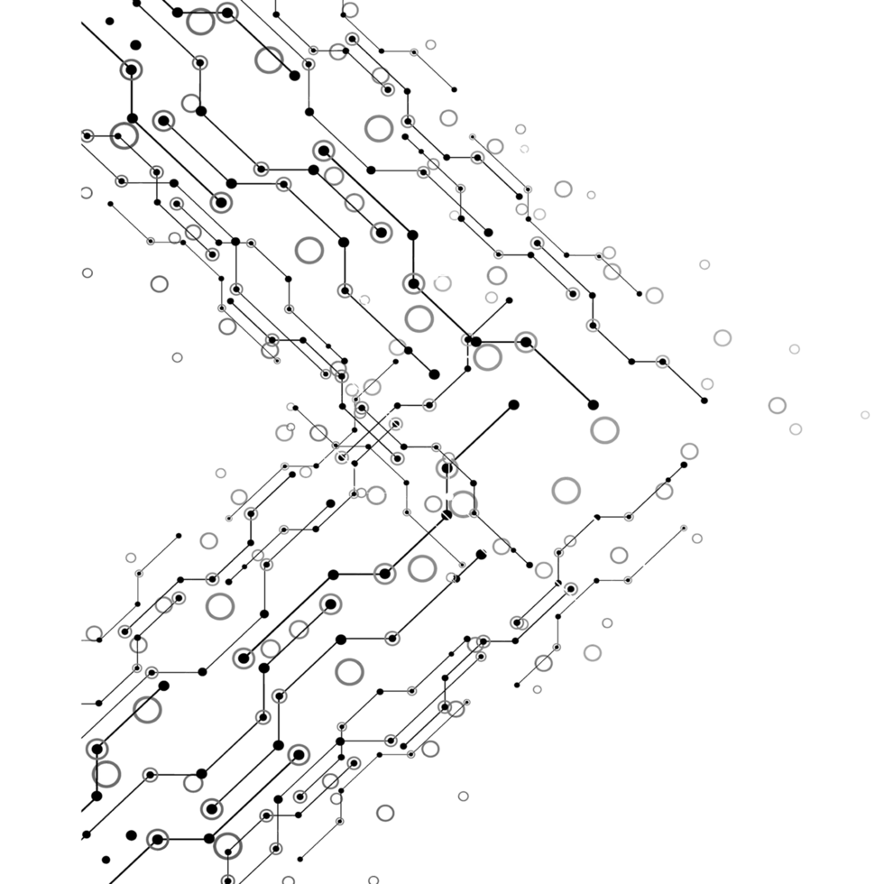 Abstract circuit board design with connected dots and lines isolated on transparent background png