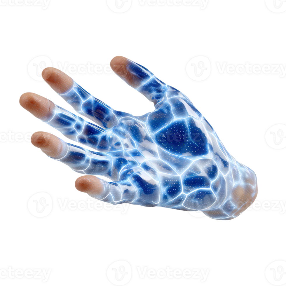 Futuristic Digital Hand with Glowing Circuit Patterns on a Transparent Background for Technology and Innovation Themes png