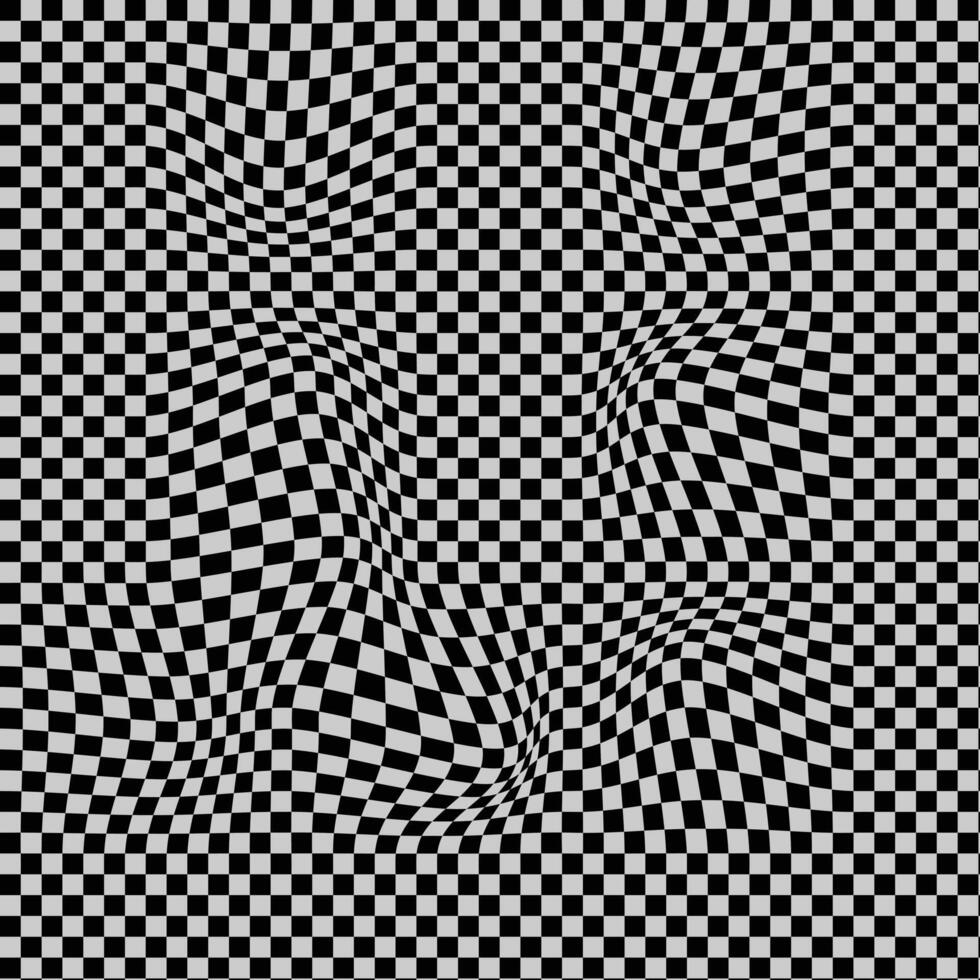 A black and white checkered background with a wavy pattern vector