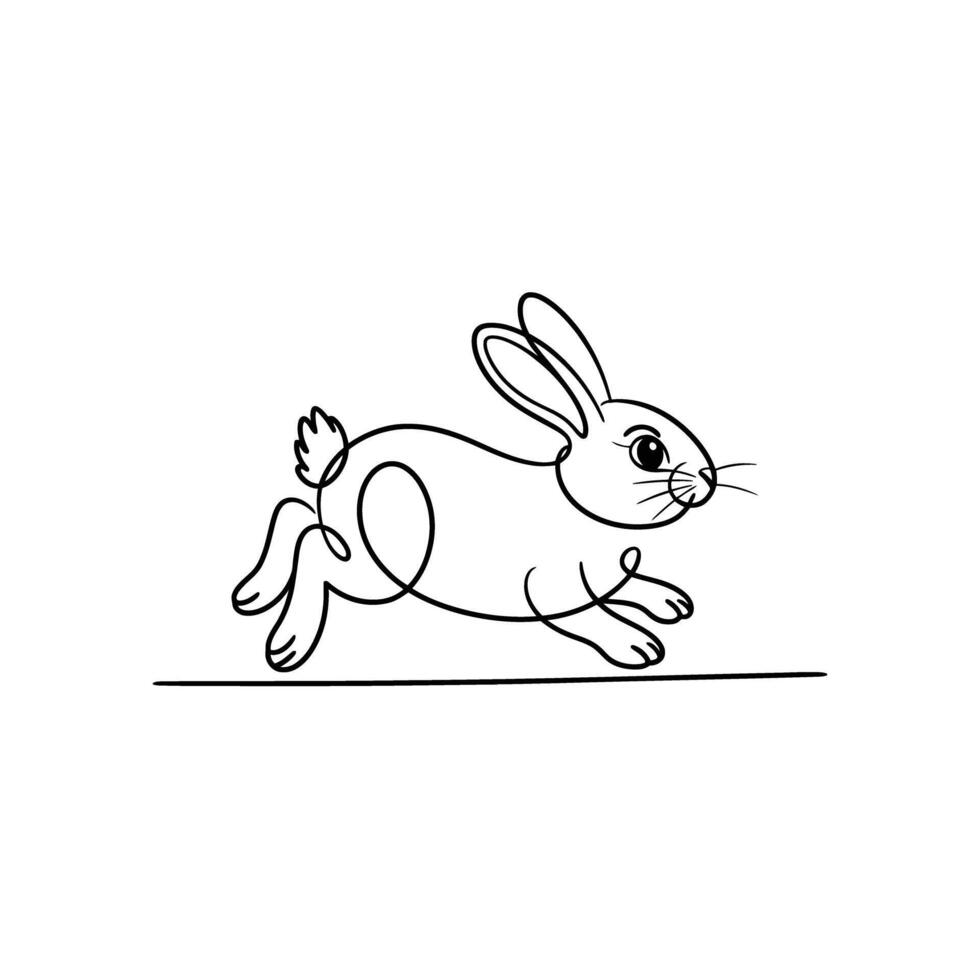 Minimalist Line Art Depicting a Running Rabbit Black Outline on White Background Simple and Elegant Design vector