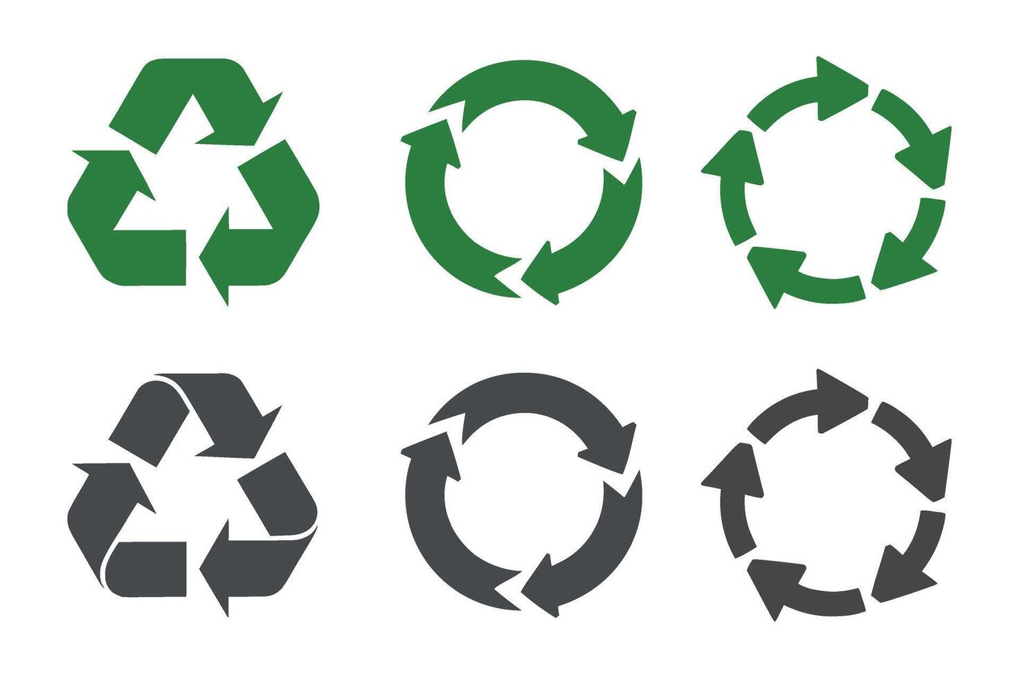 Recycle Symbol Collection Green and Gray Arrows Circular Movement Environmentally Friendly Design on Transparent Backdrop vector