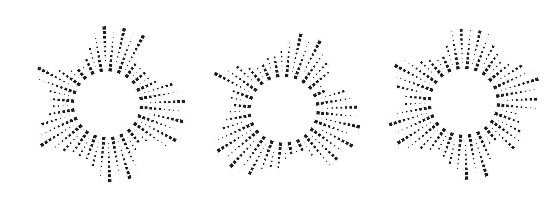 Black radial abstract waves forming a dynamic circular shape. illustration representing energy, sound, or motion. vector