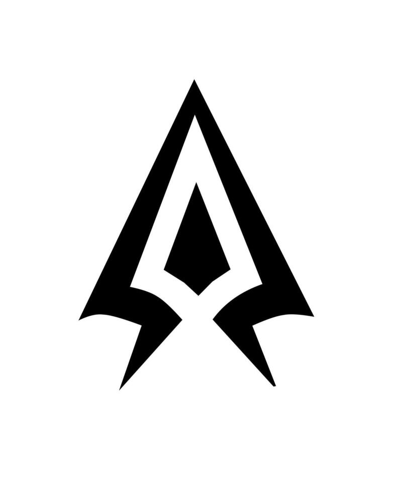 Bold black abstract logo in the shape of a sharp arrowhead with geometric cutouts, symbolizing direction, precision, strength, and modern design vector