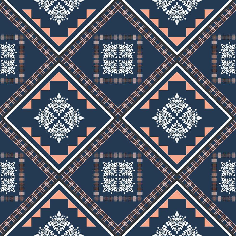 Elegant seamless pattern with geometric and ethnic designs. This intricate artwork features diamond and square patterns, combined with geometric shapes and textures vector