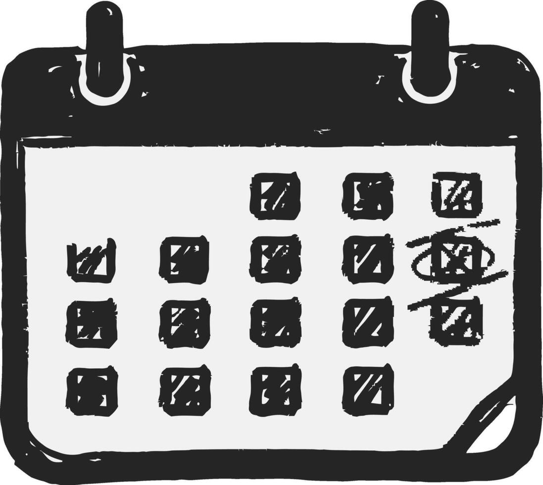 HandDrawn Calendar Icon with Marked Dates and Rough Edges. vector