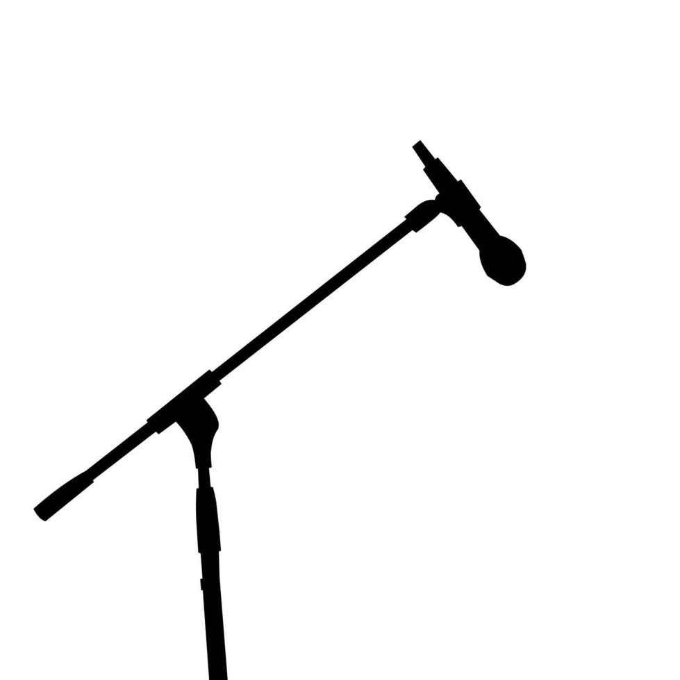 Silhouette illustration of a microphone on a stand, isolated on white background. Ideal for music, podcast, performance, or studio-related design elements vector