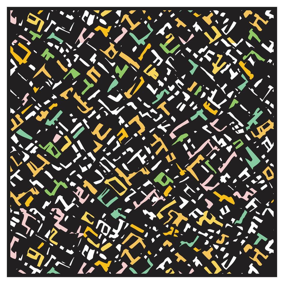 decorative texture background in yellow, white and green geometric motif on black background, surface print vector