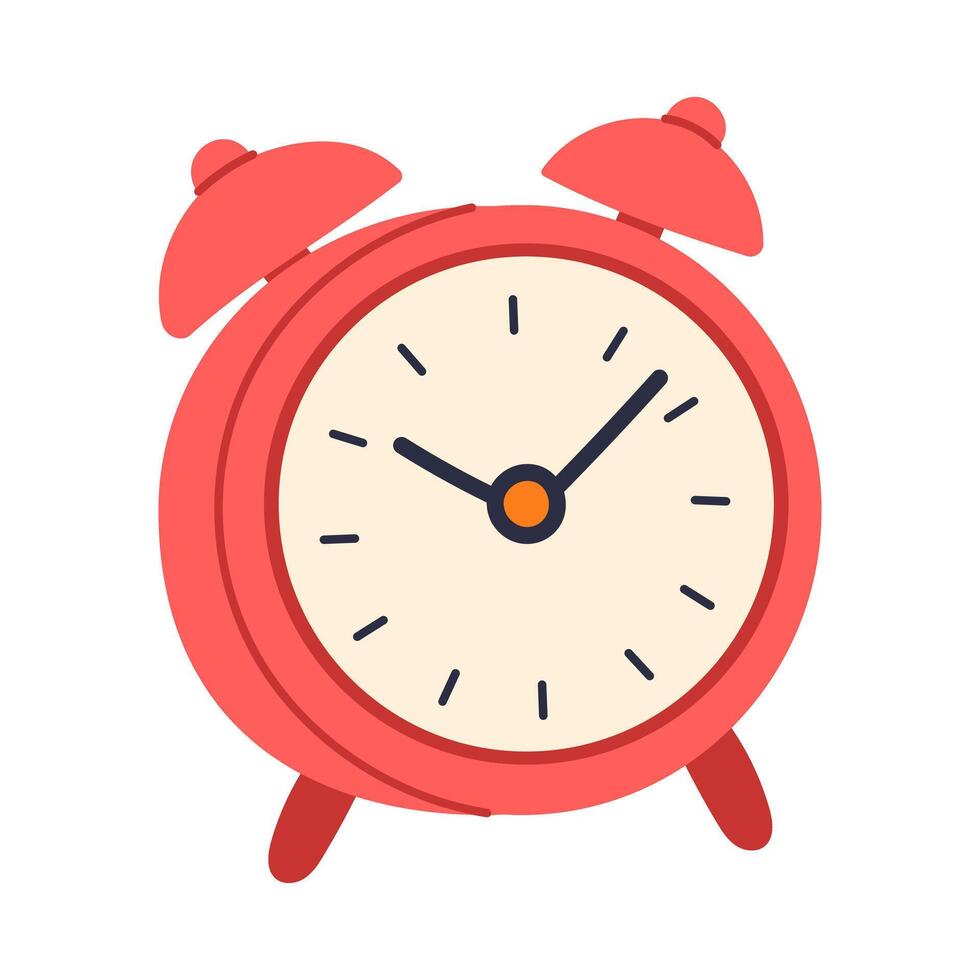 A bright red alarm clock indicating that it is time to wake up. The clock is placed on a white background vector