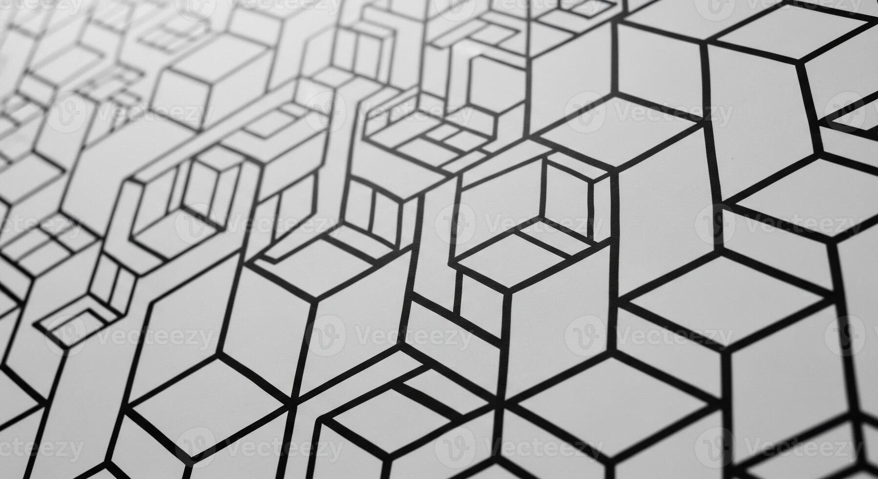 Abstract Geometric Pattern of Interconnected Cubes in Black and White photo