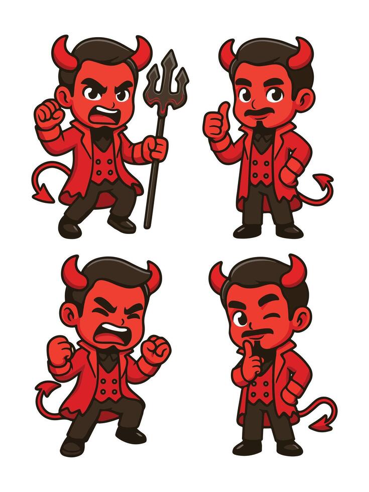 Cartoon Devil Character Set with Different Expressions vector