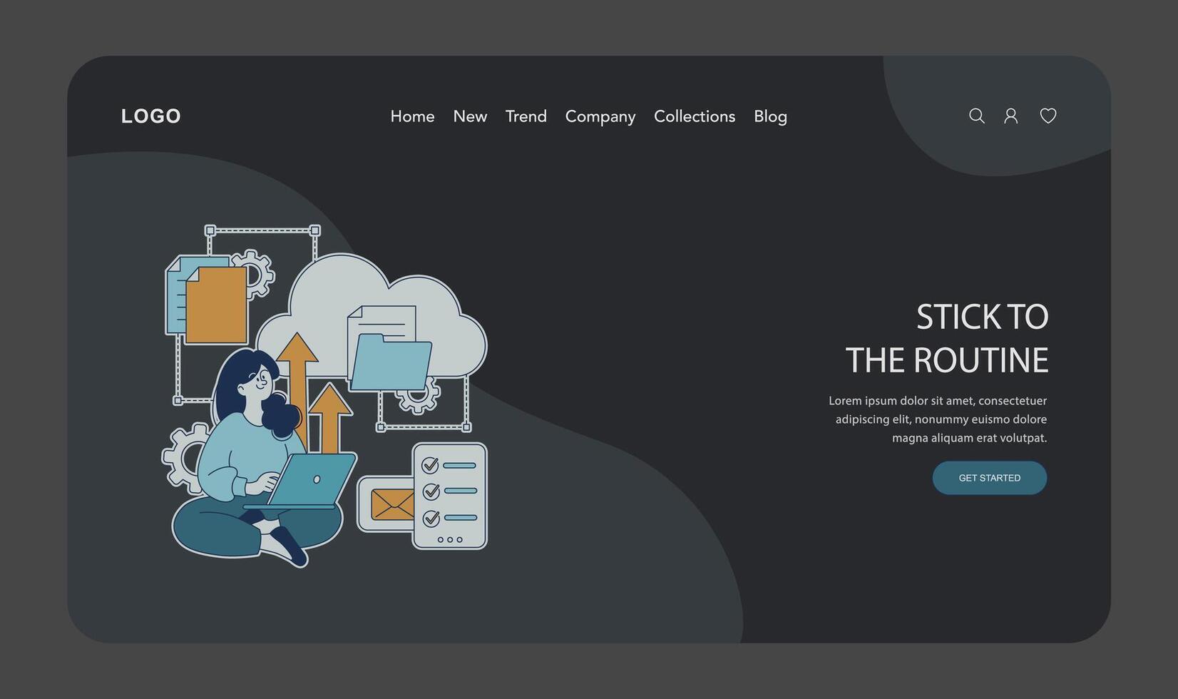 Person using laptop with workflow elements vector