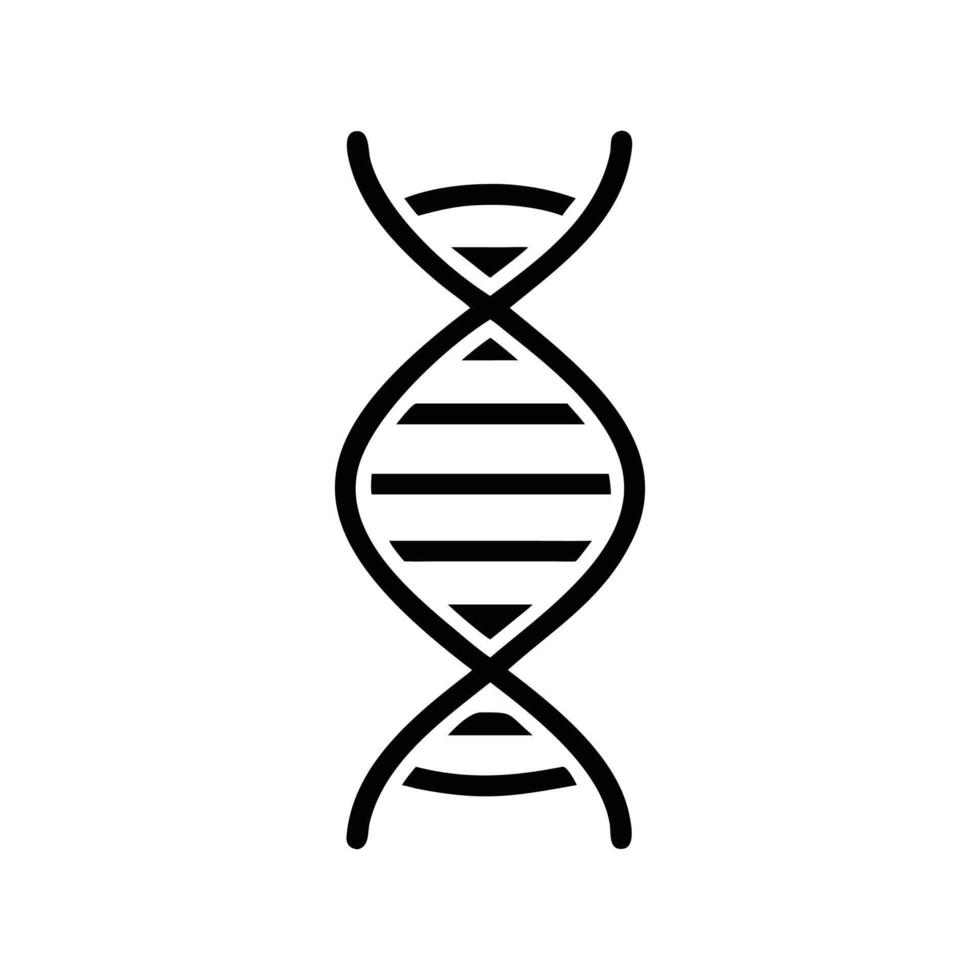 Black outline showcases a simplified representation of a DNA double helix structure on white vector