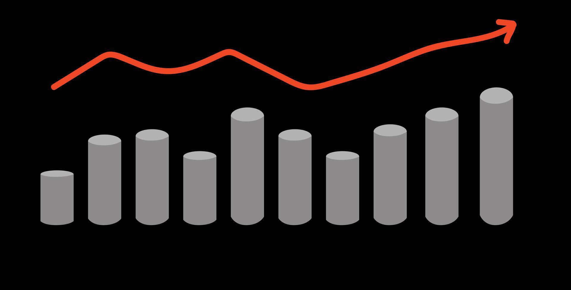 A graph showing a rising bar chart vector