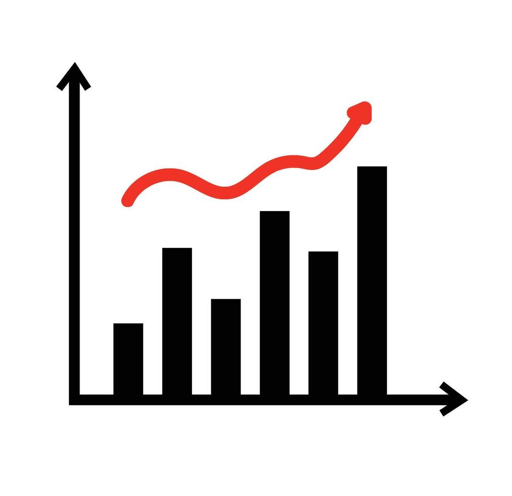 A graph chart with an arrow pointing up vector