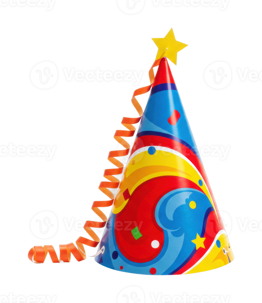 vistoso fiesta sombrero con flámula y estrella para festivo celebraciones png