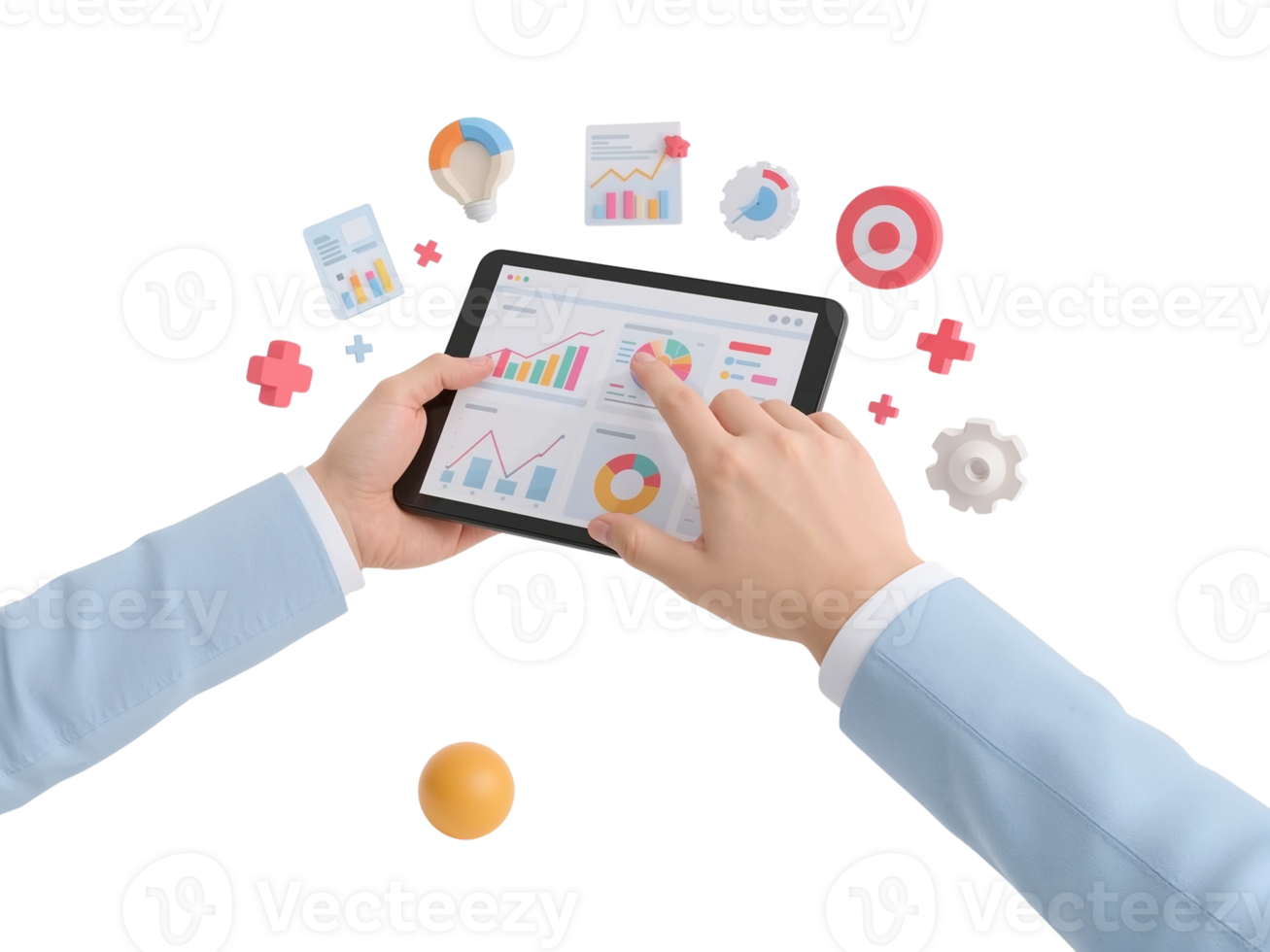 Interactive Data Analysis on Tablet with Floating Infographics in a Transparent Space png