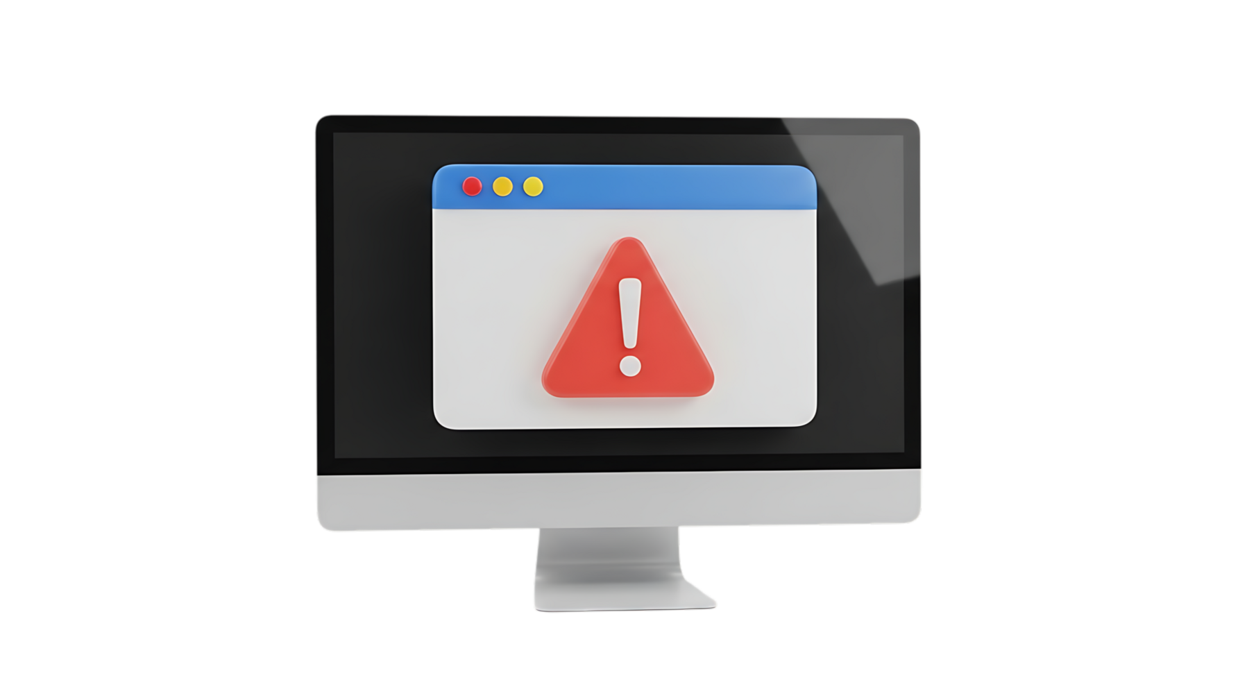 3d illustration of a computer monitor displaying an error warning message, isolated on transparent background png